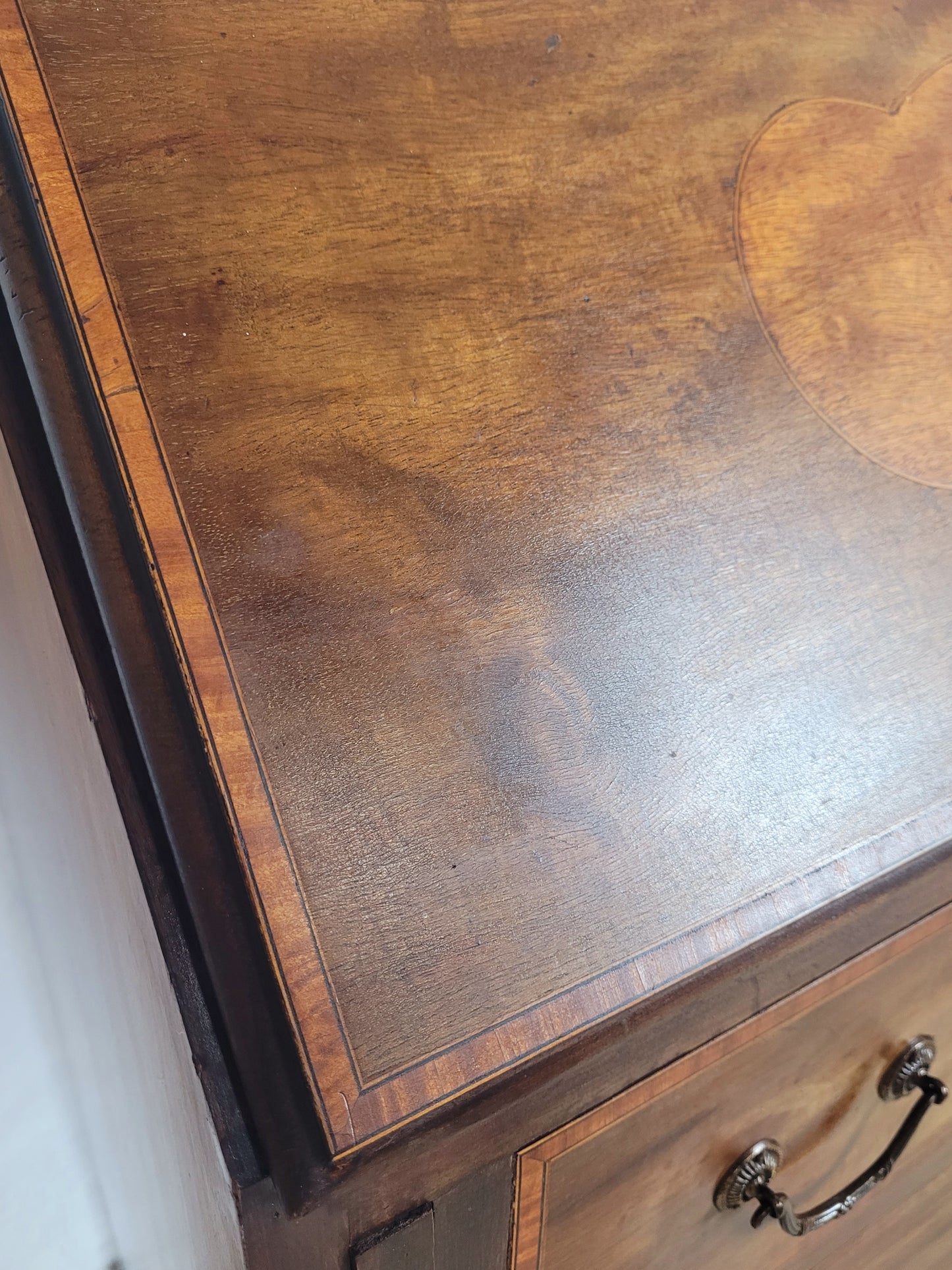 Edwardian Writing Bureau Desk Leather Crossband Antique 1910S Delivery Available