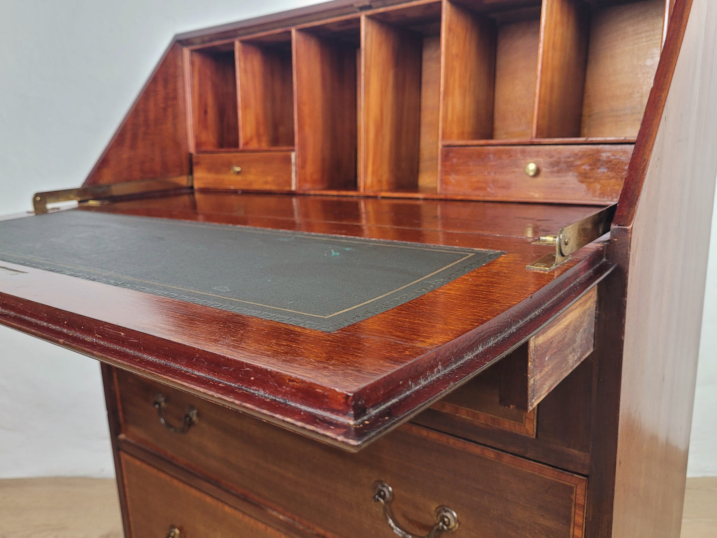 Edwardian Writing Bureau Desk Leather Crossband Antique 1910S Delivery Available