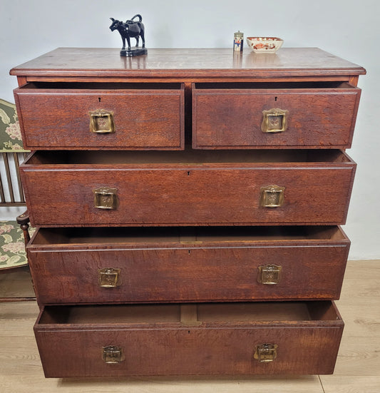 Edwardian Chest of Drawers 2 Over 3 Oak 1910s Drop Handle Delivery Available