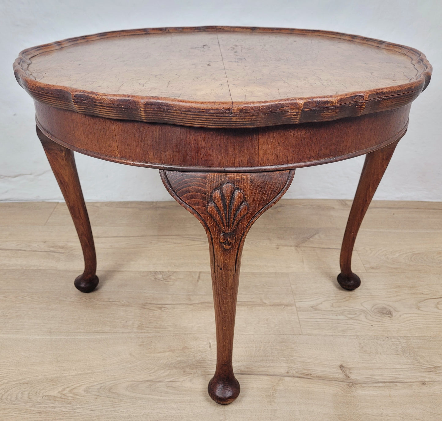 Walnut Coffee Side Table Circular Scalloped Cabriole Carved Postage Available
