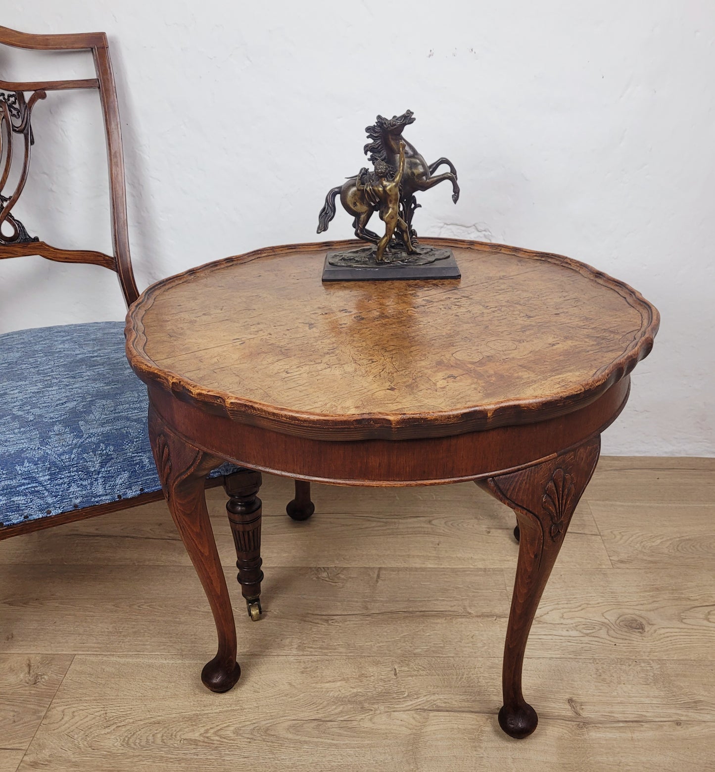 Walnut Coffee Side Table Circular Scalloped Cabriole Carved Postage Available
