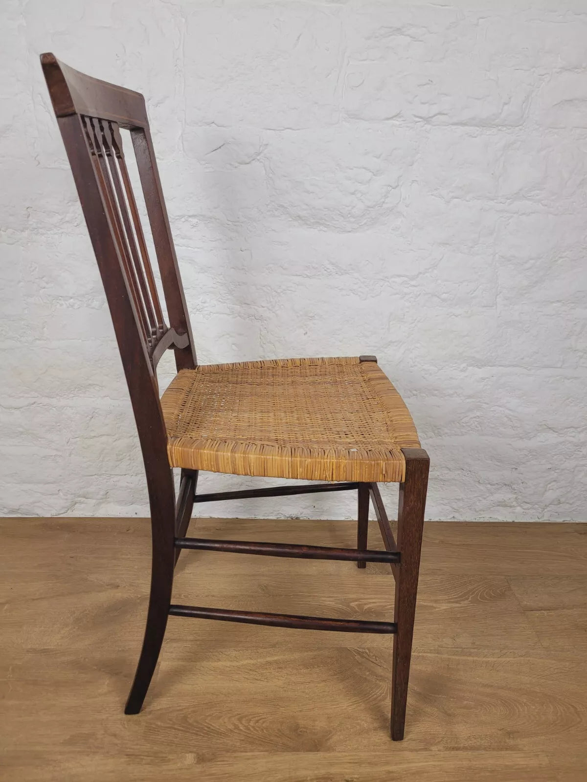 Edwardian Bedroom Chair Cane English Inlaid Slat Back Postage Available