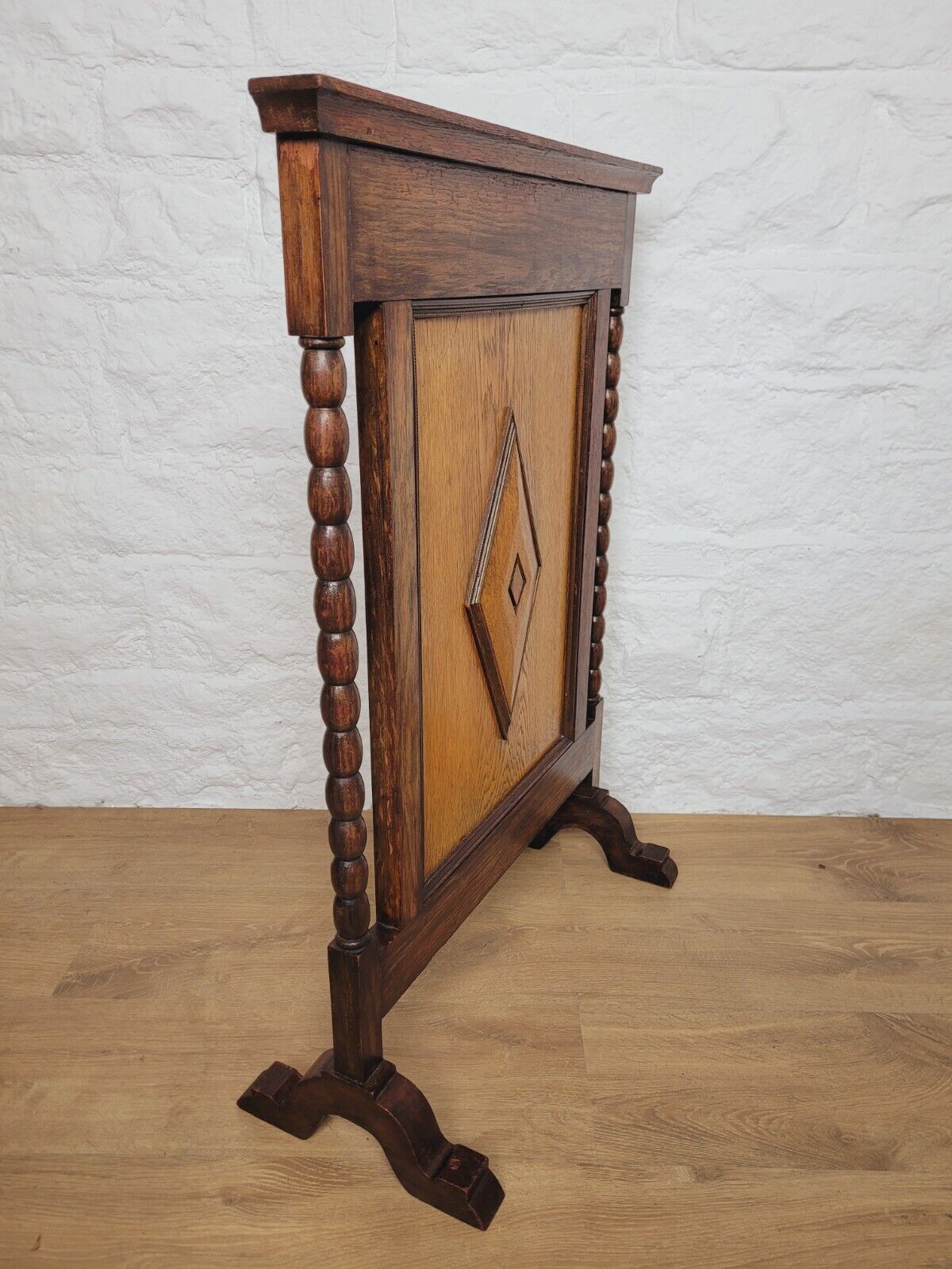 Victorian Fire Screen Carved Diamond 19th Century Oak Postage Available