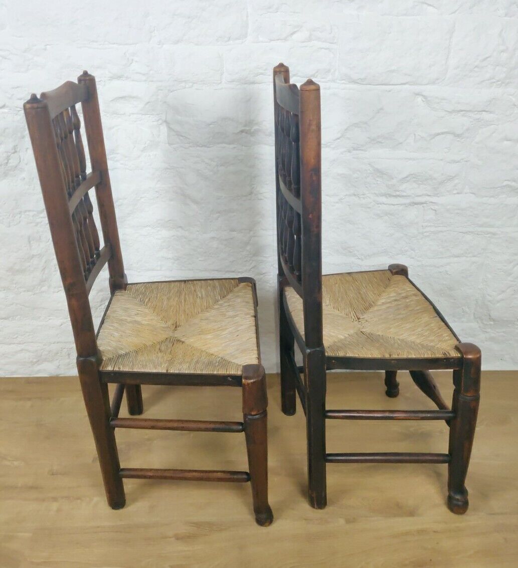 Dining Chairs Set Of 4 Rush Seat Oak 19th Century Spindle Back Postage Available