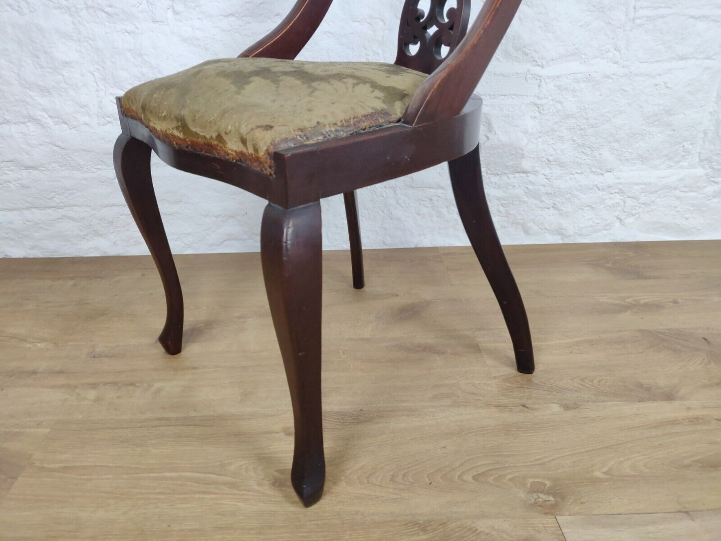 Edwardian Inlaid Dining Chair Queen Anne Legged Upholstered Postage Available