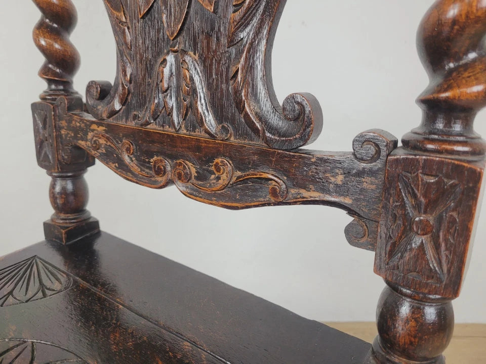 Victorian Side Chair Carved Barley Twist 17thC Styled Antique Postage Available