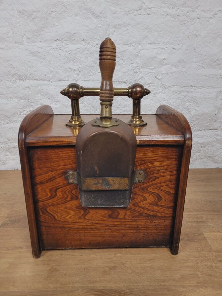 Victorian Coal Scuttle Spade Oak Brass Handle Postage Available