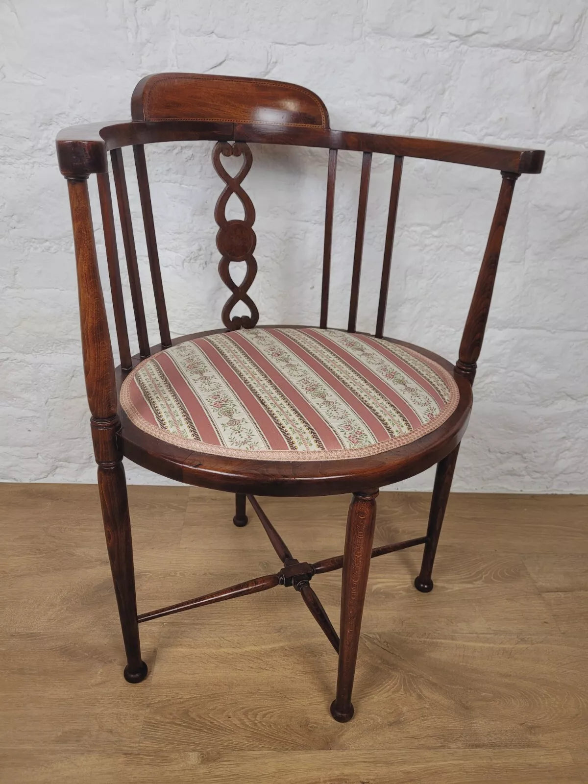 Edwardian Elbow Chair Inlaid Pierced Back Upholstered Postage Available