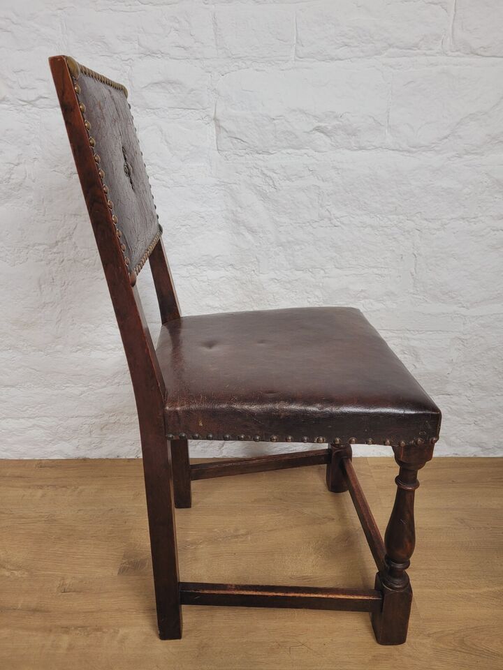 18th Century Hall Chair Mahogany Leather Brass Studded Postage Available