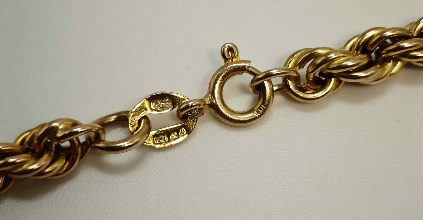 9ct Rose Gold Rope Chain Necklace 29.5 inch 26.5g - Hallmarked 375