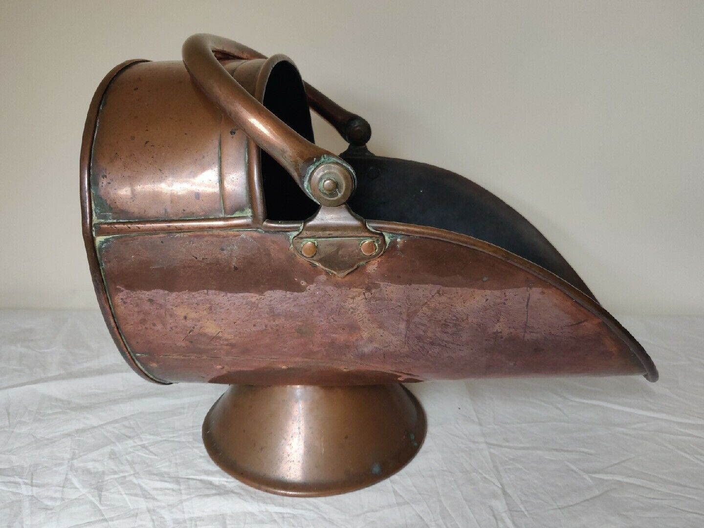 Copper Riveted Coal Helmet Scuttle With Handle Victorian Postage Available