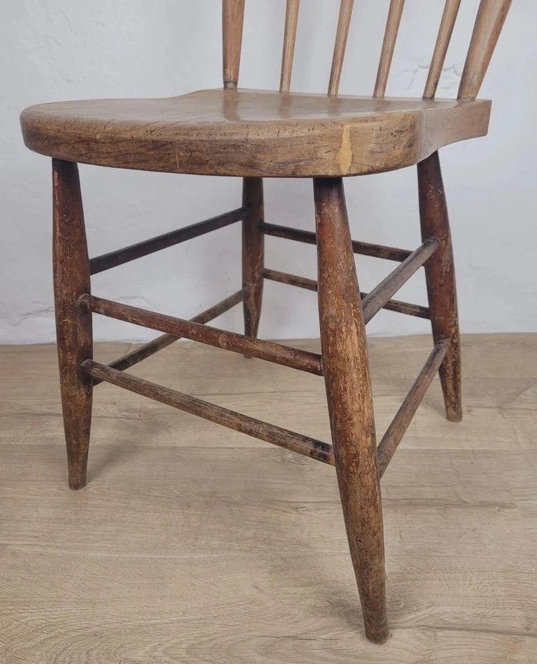 Country Kitchen Chair J.R. Carved Spindle Back 19thC Antique Postage Available