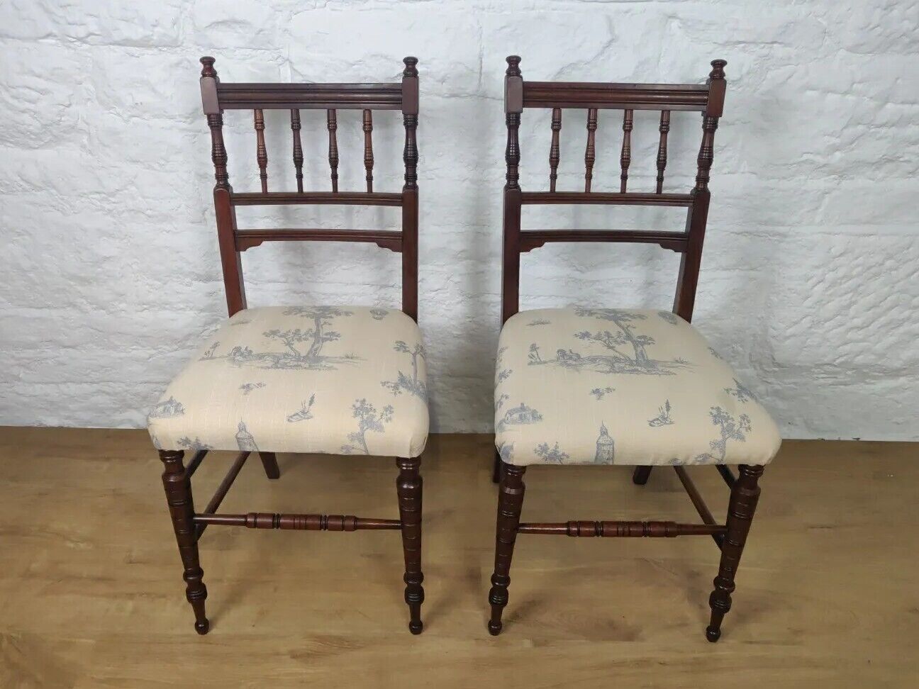 Bedroom Chair Pair Upholstered Turned Victorian Mahogany Postage Available