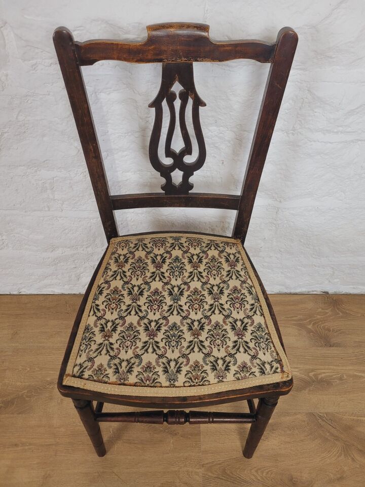 Edwardian Bedroom Side Chair Floral Upholstered Seat Mahogany Postage Available