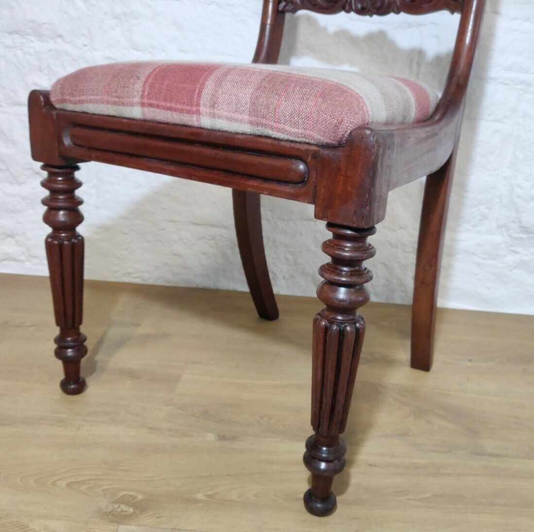 William IV Dining Chairs Set Tweed Carver Foliage Carvings Postage Available