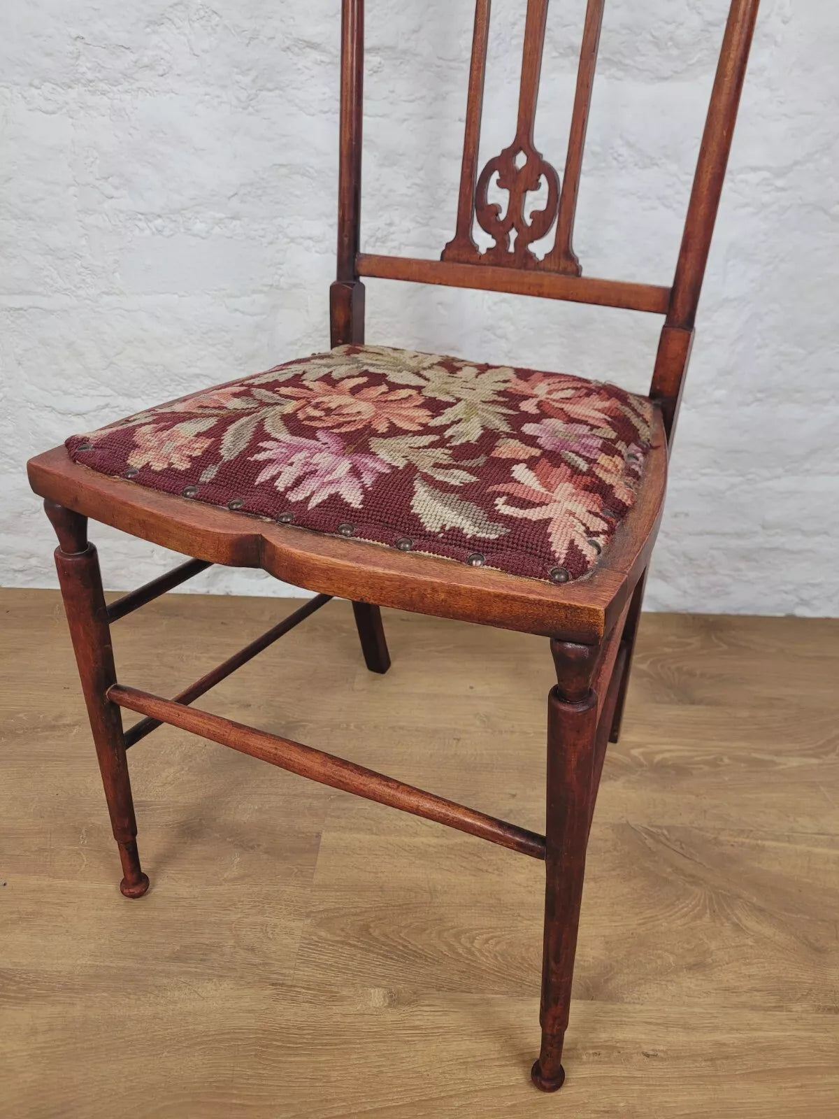 Edwardian Bedroom Chair Inlaid Motif Needlepoint Splatback Postage Available