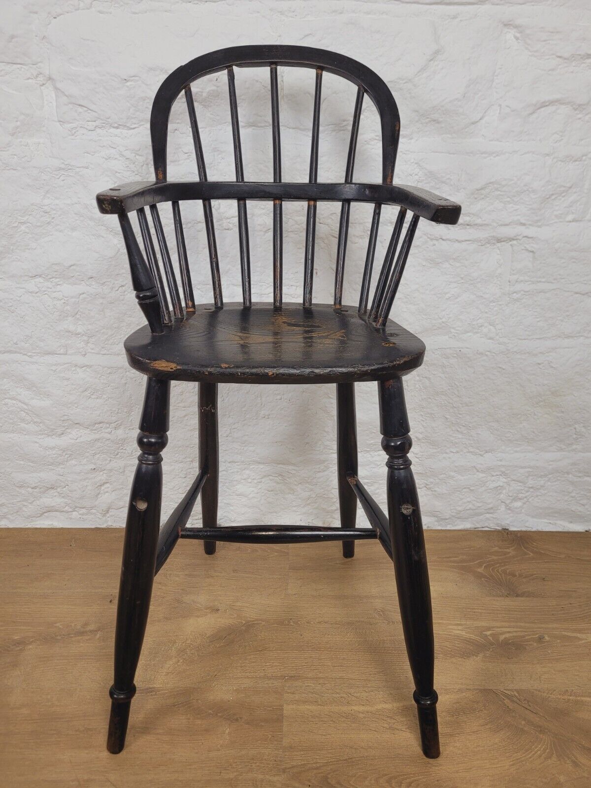 Childs Windsor High Chair 19thC Ebonised Stick Back Postage Available