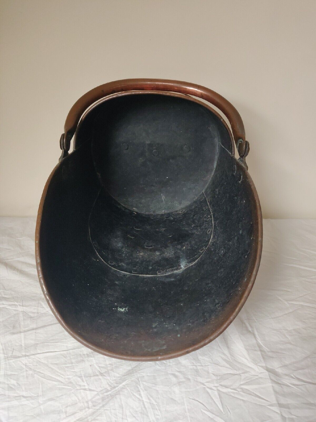 Copper Riveted Coal Helmet Scuttle With Handle Victorian Postage Available