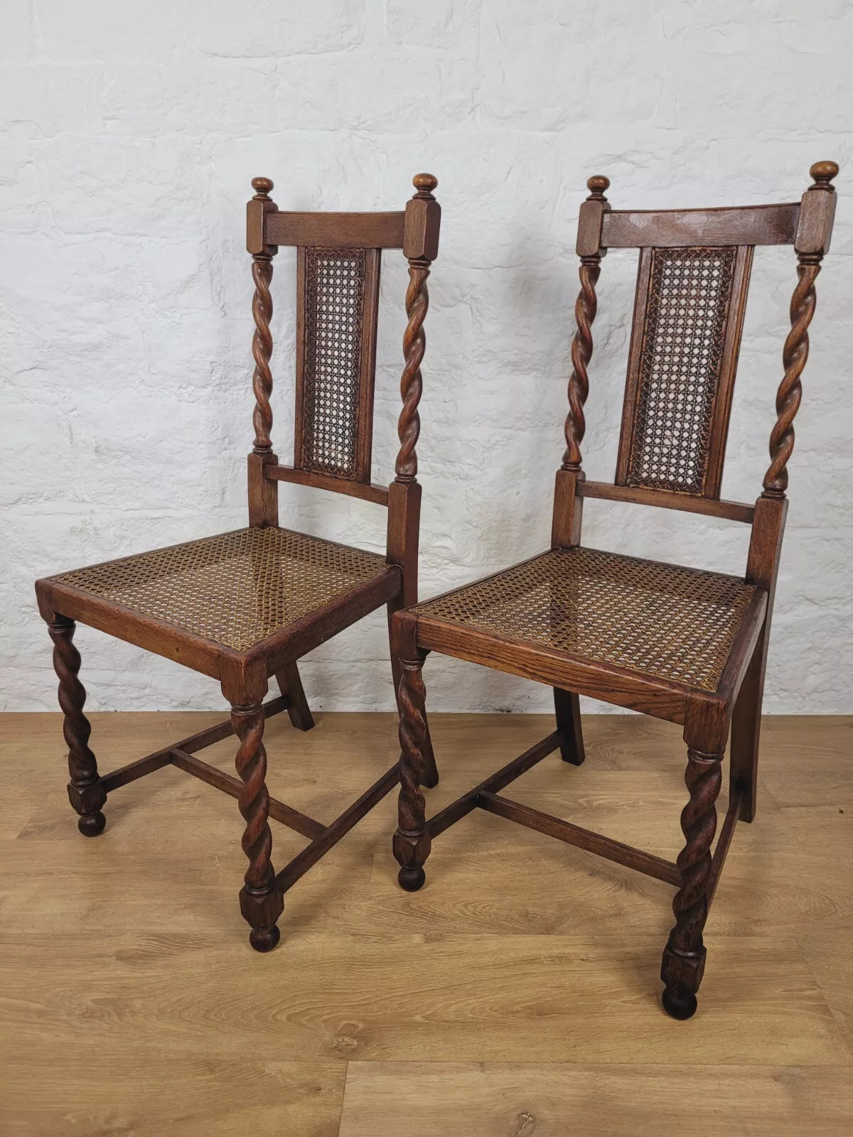 Victorian Dining Chairs Pair Oak Barley Twist Country Bergere Postage Available