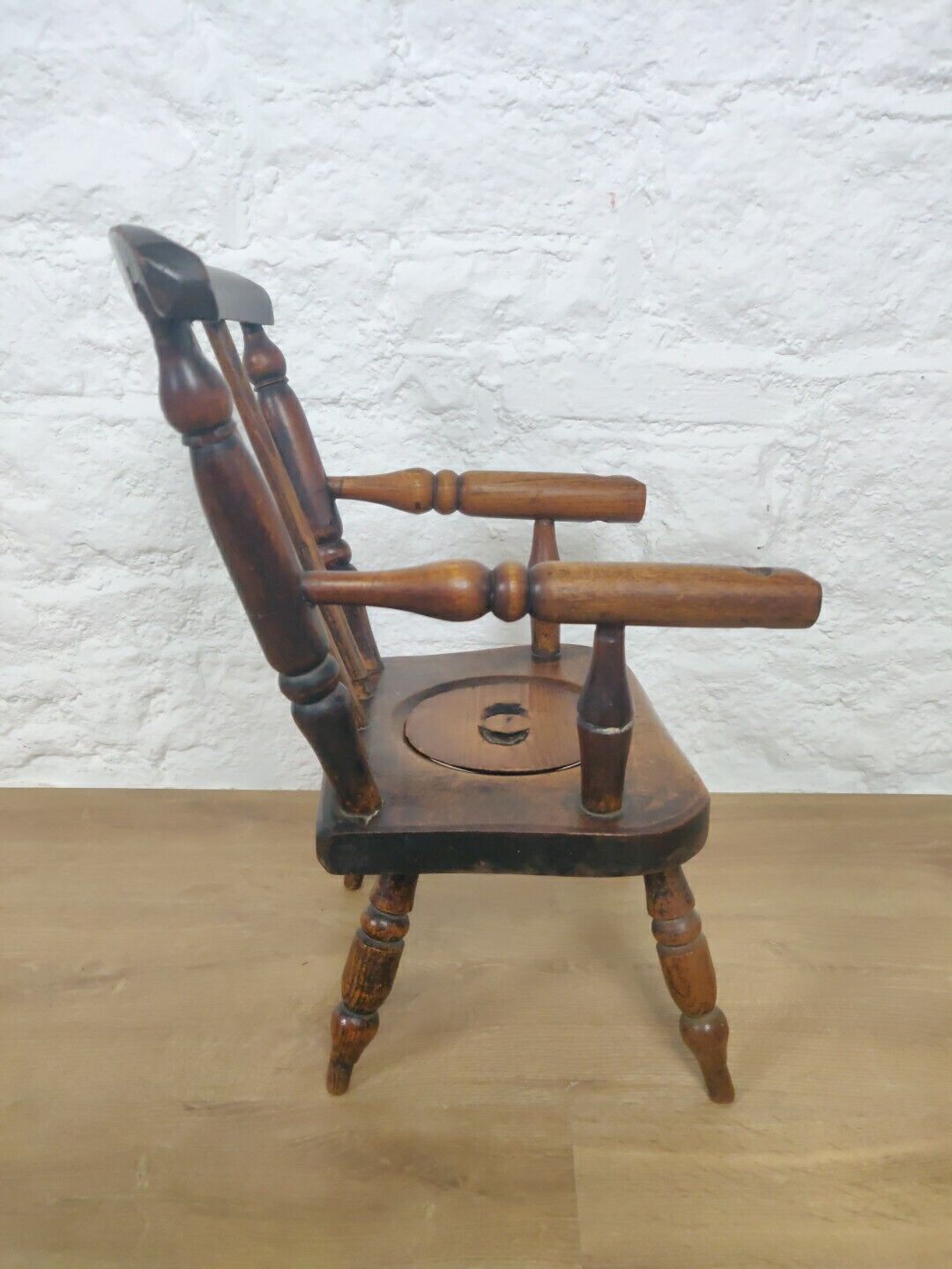 Child's Potty Armchair Victorian Elm Spindle Back Lid Postage Available