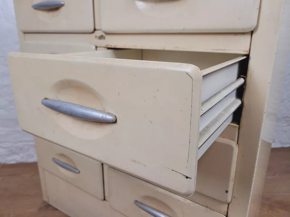 Industrial Metal Tool Cabinet Vintage Drawers Ivory Delivery Available