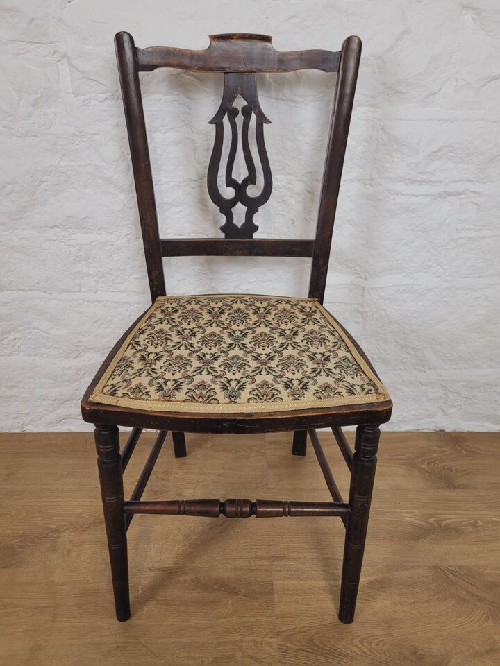 Edwardian Bedroom Side Chair Floral Upholstered Seat Mahogany Postage Available