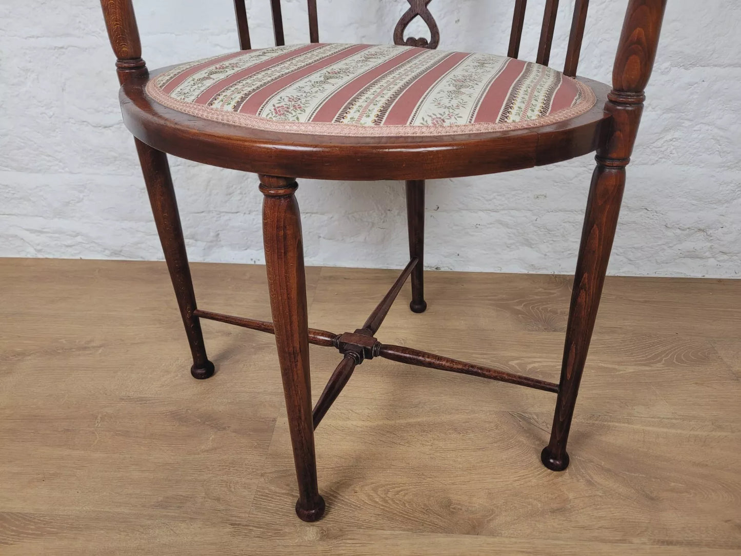 Edwardian Elbow Chair Inlaid Pierced Back Upholstered Postage Available