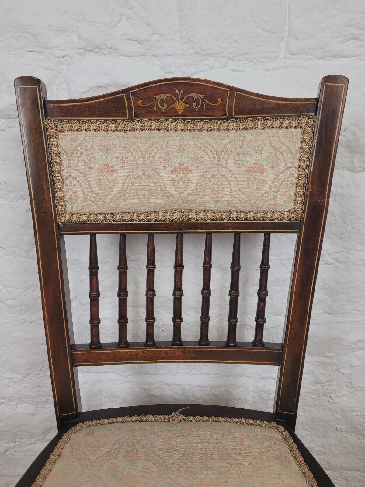 Victorian Inlaid Bedroom Chairs Pair Spindle Back Upholstered Postage Available