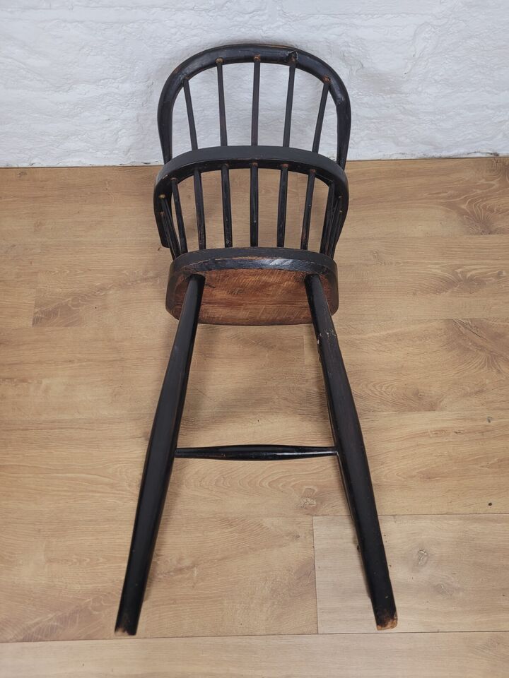 Childs Windsor High Chair 19thC Ebonised Stick Back Postage Available