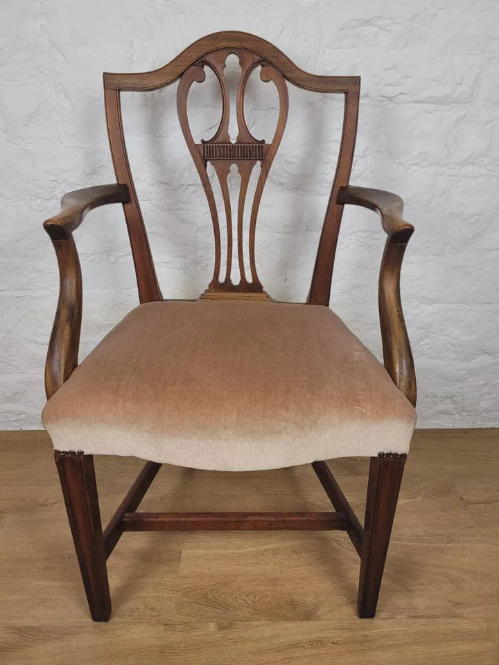 Victorian Dining Armchair Oak Carved Pierced Back Upholstered Postage Available