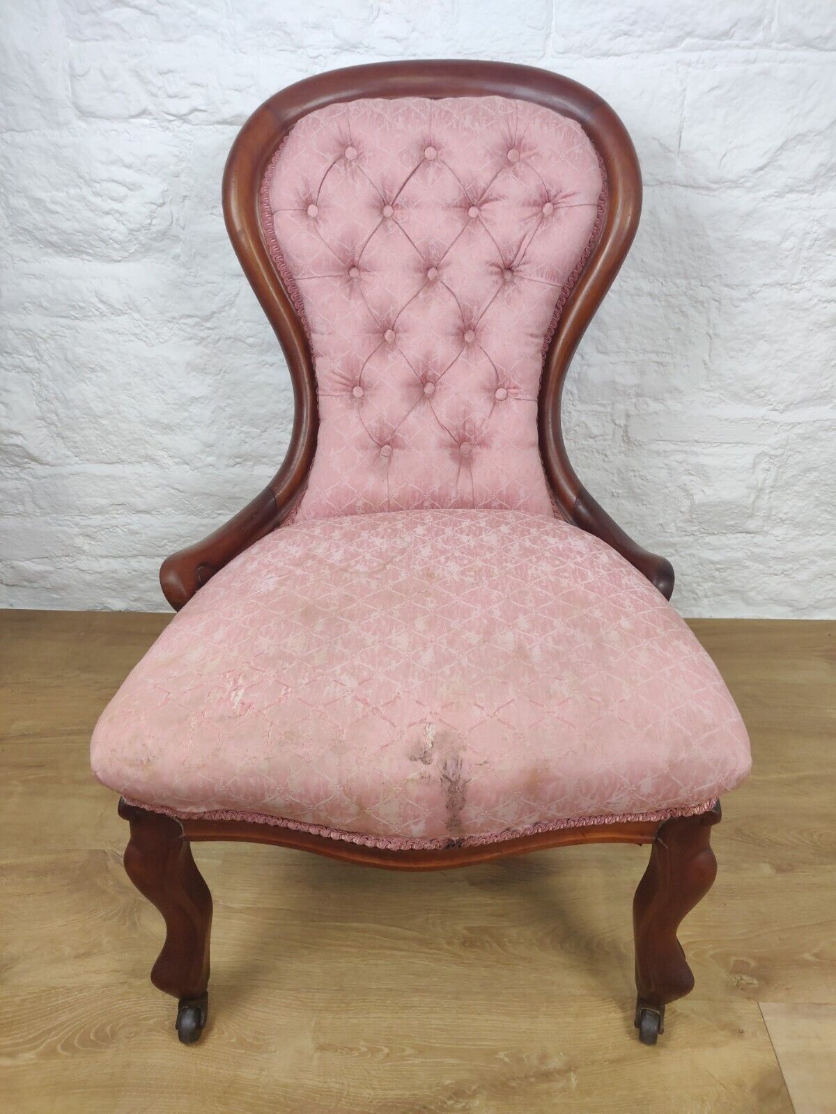 Victorian Nursing Chair Castors Button Back Pink Cabriole Legs Postage Available