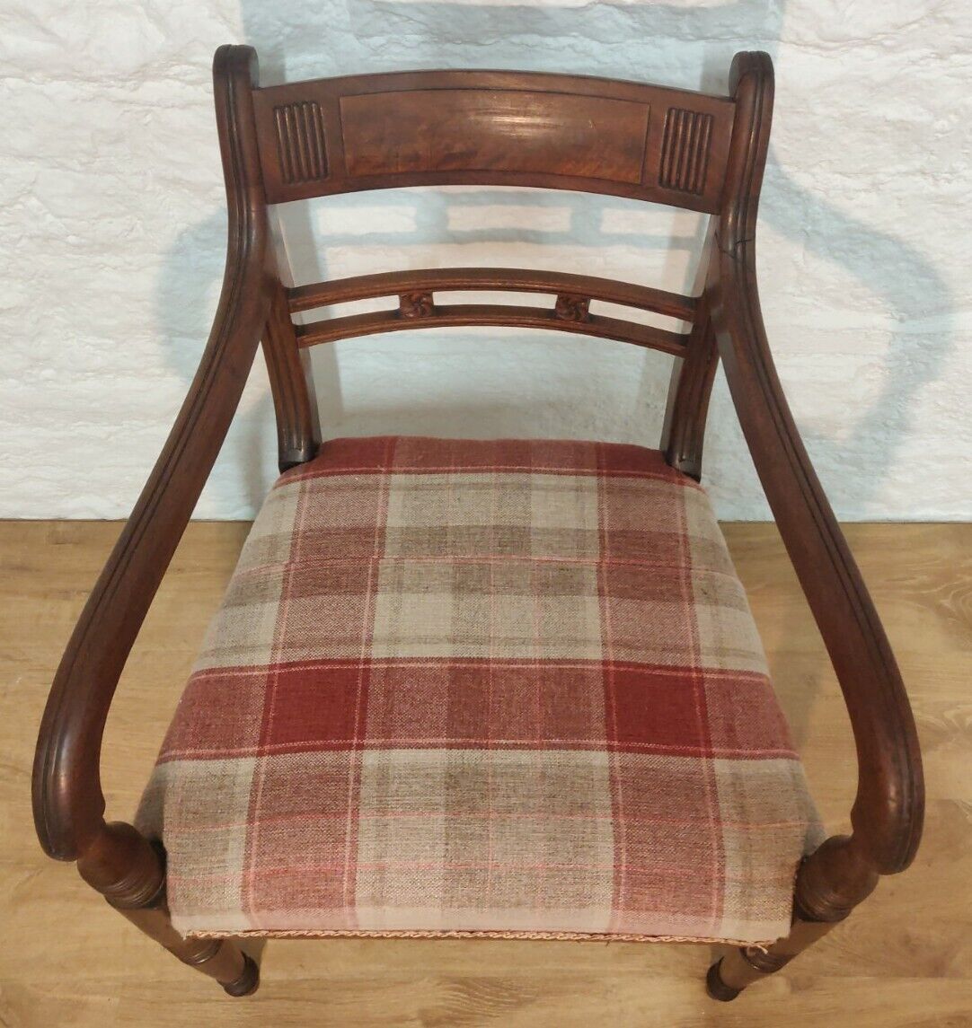 William IV Dining Chairs Set Tweed Carver Foliage Carvings Postage Available