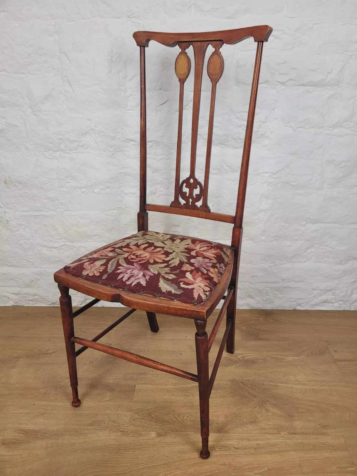 Edwardian Bedroom Chair Inlaid Motif Needlepoint Splatback Postage Available