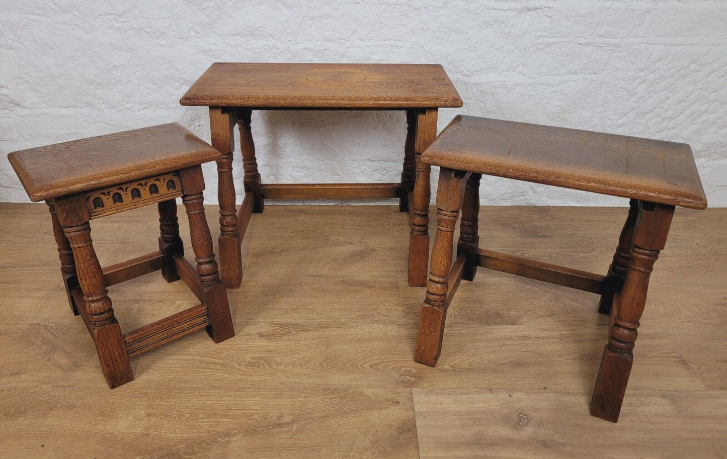 Nest of Tables Oak Carved Country English Rectangular Postage Available