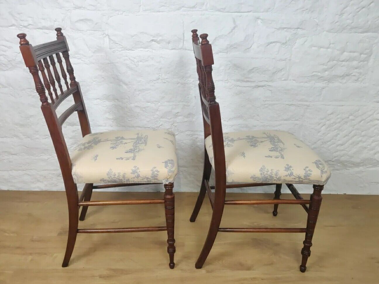 Bedroom Chair Pair Upholstered Turned Victorian Mahogany Postage Available