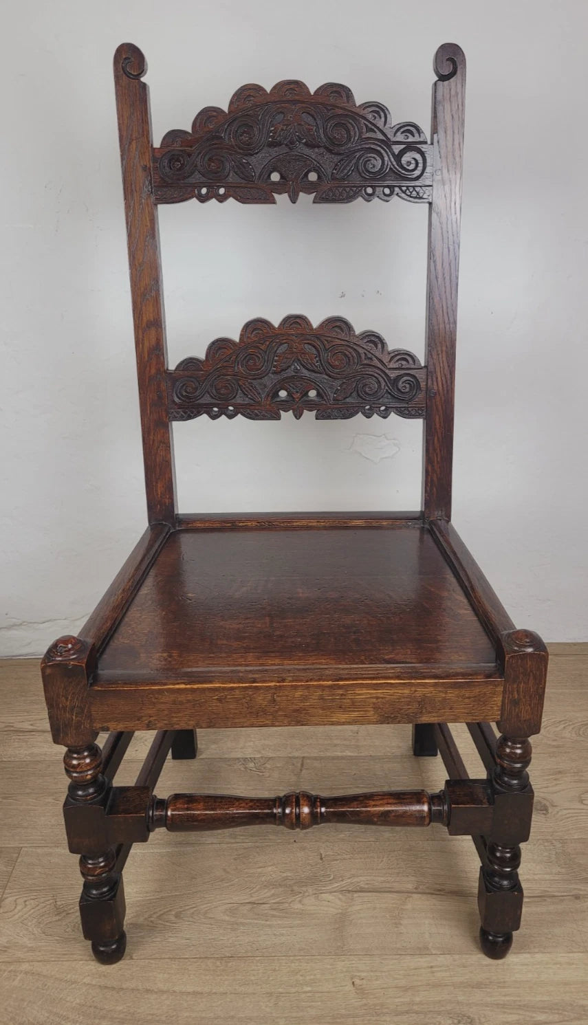 Yorkshire Side Chairs Pair Carved Farmhouse Vintage 1950s Delivery Available
