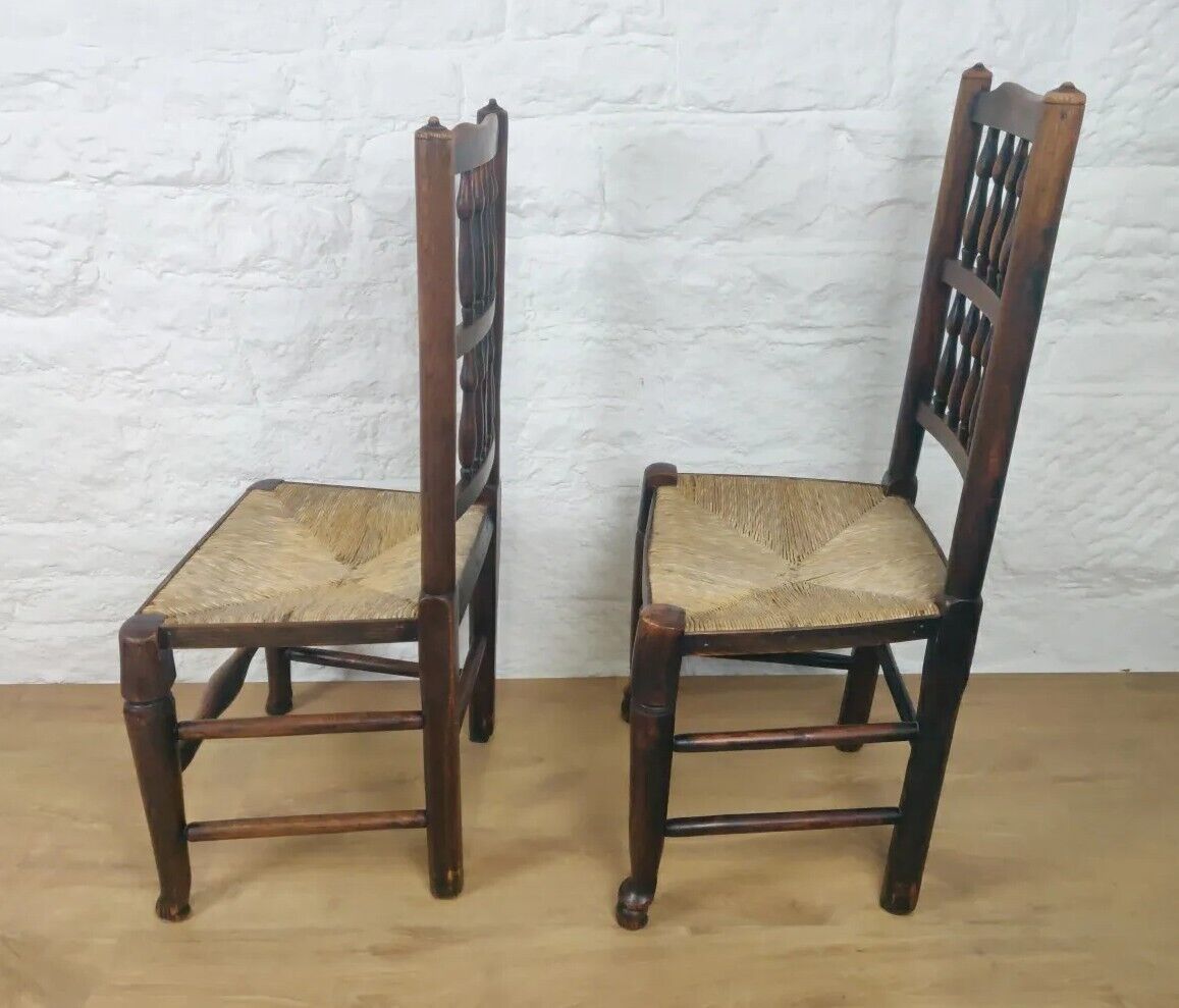 Dining Chairs Set Of 4 Rush Seat Oak 19th Century Spindle Back Postage Available