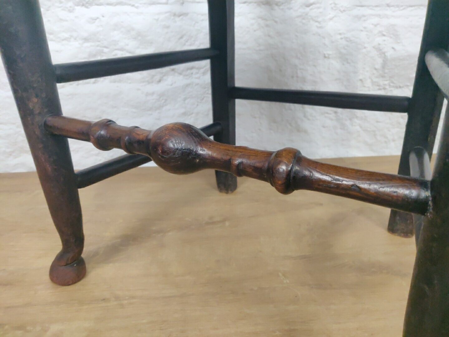 Lancashire Spindle Back Chair Rush Seat Carved Oak 19thC Postage Available