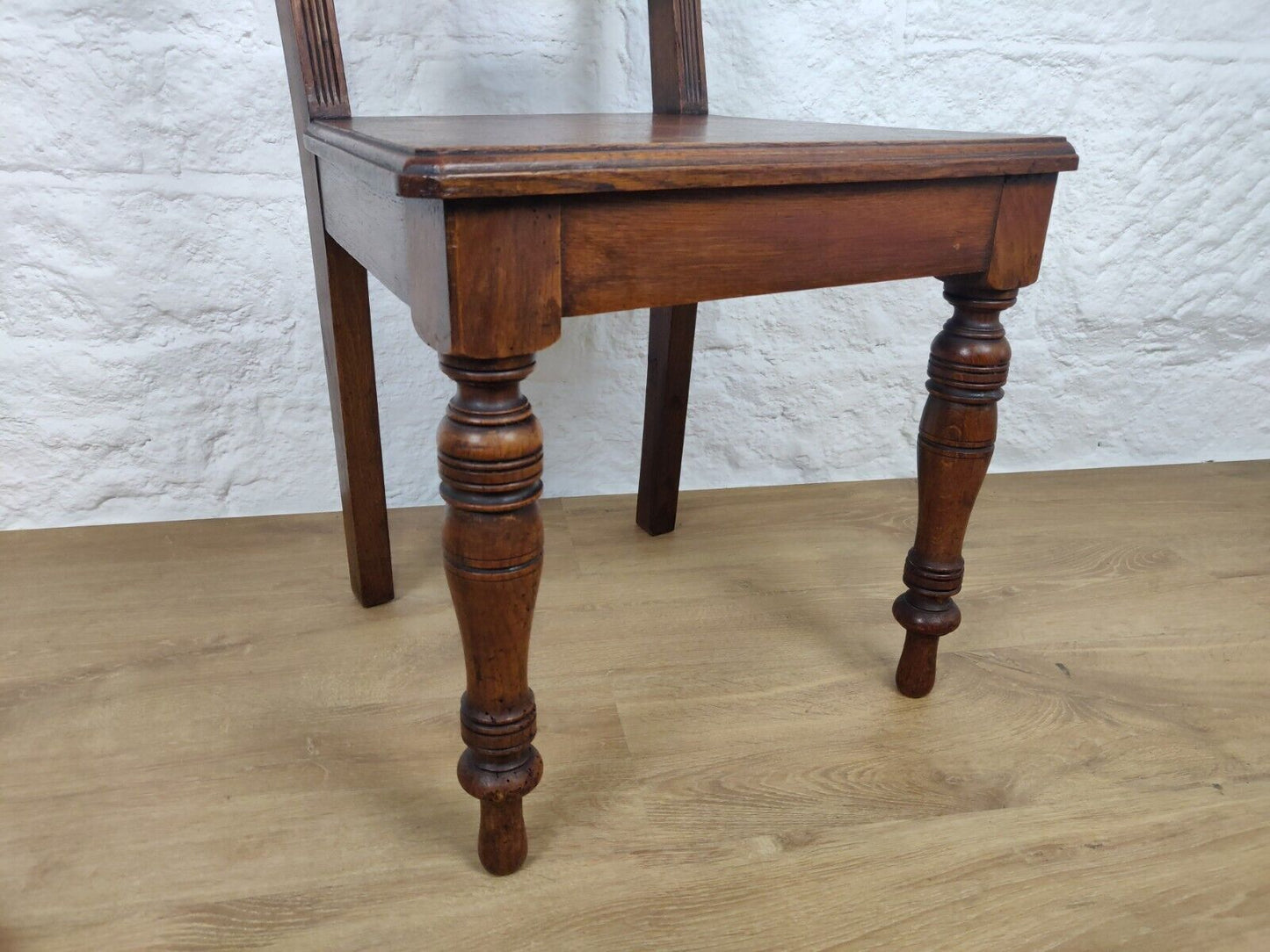 Edwardian Carved Hall Chair Floral Oak Scrolled Back Turned Postage Available