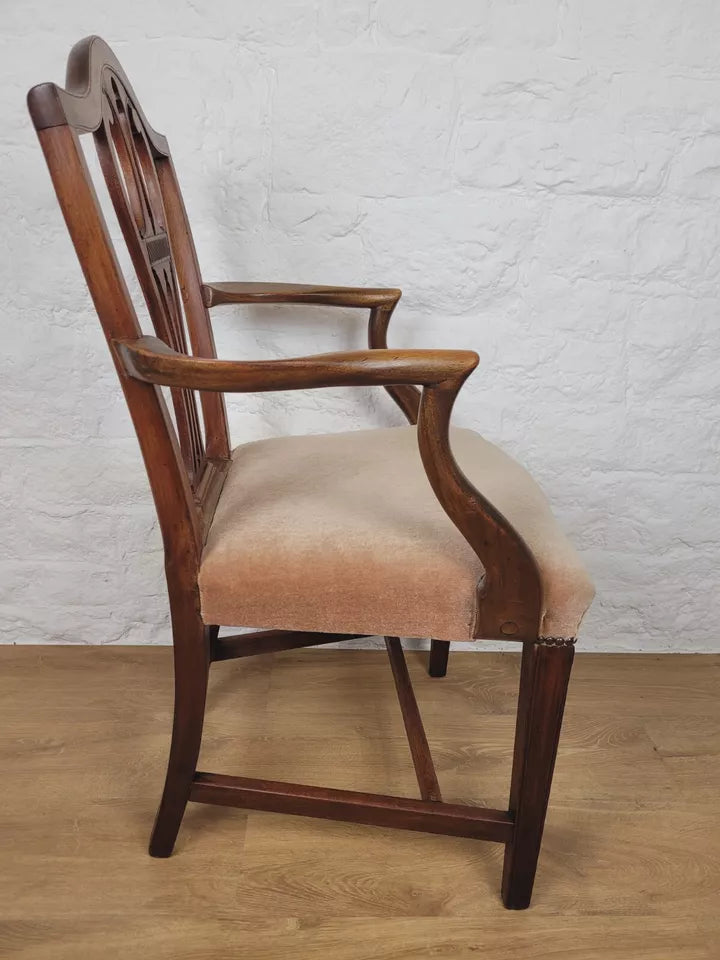 Victorian Dining Armchair Oak Carved Pierced Back Upholstered Postage Available