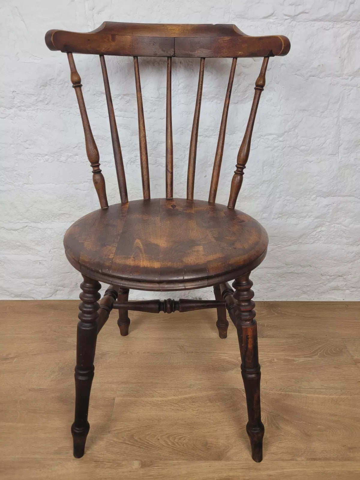 English Penny Windsor Chair Elm Spindle Back Victorian Country Postage Available