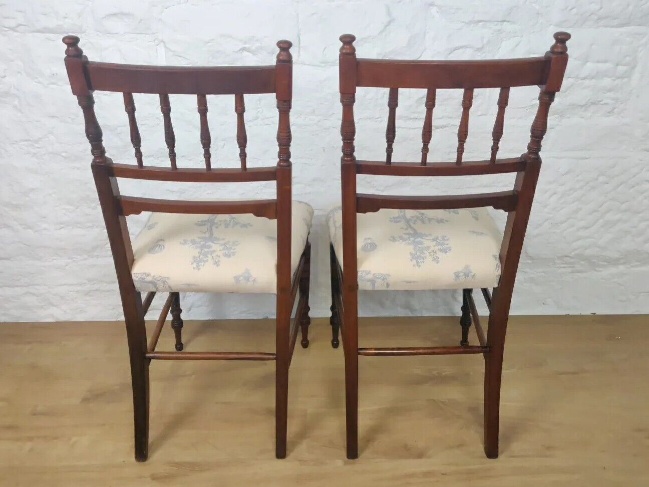 Bedroom Chair Pair Upholstered Turned Victorian Mahogany Postage Available