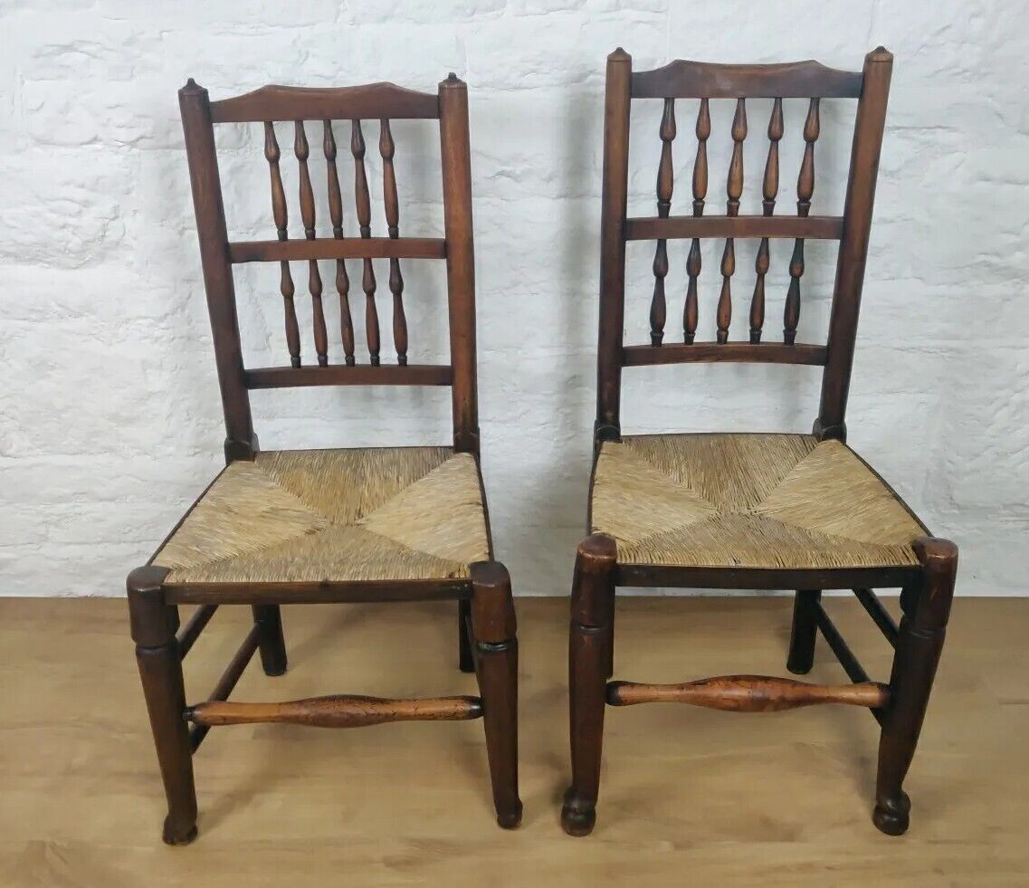 Dining Chairs Set Of 4 Rush Seat Oak 19th Century Spindle Back Postage Available