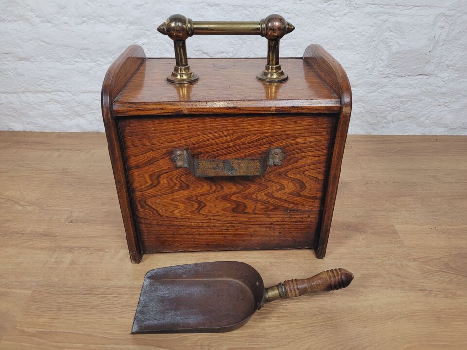 Victorian Coal Scuttle Spade Oak Brass Handle Postage Available