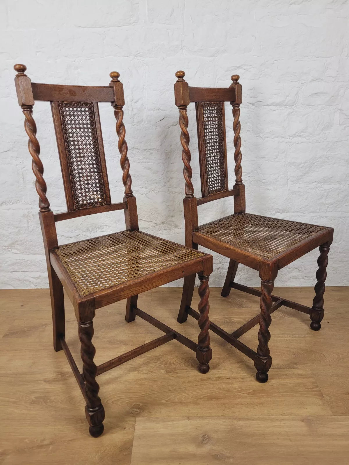 Victorian Dining Chairs Pair Oak Barley Twist Country Bergere Postage Available