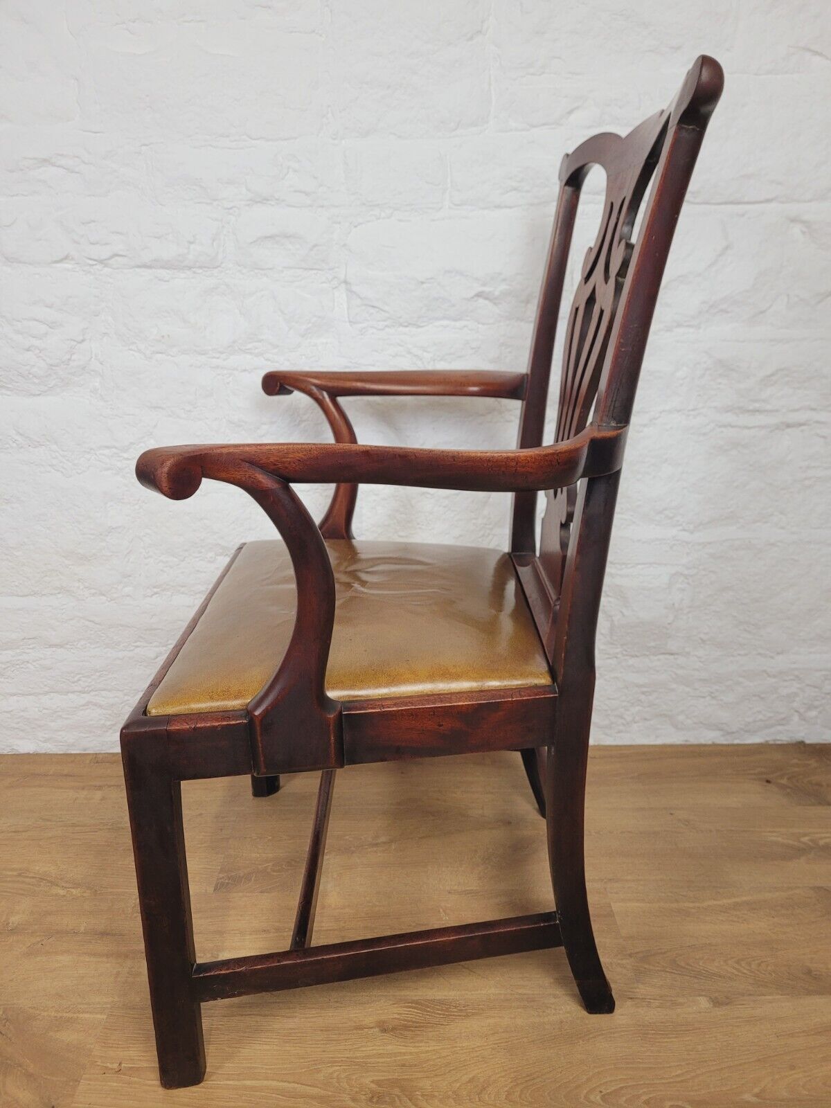 Victorian Dining Armchair Chippendale Style Pierced Splatback Leather Postage Available