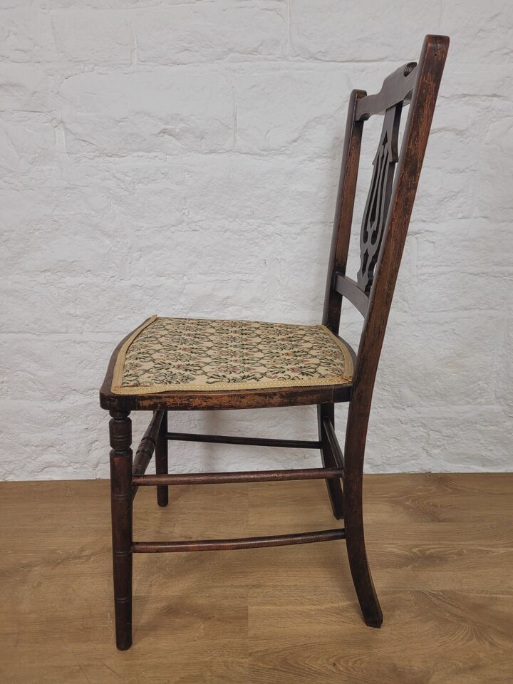 Edwardian Bedroom Side Chair Floral Upholstered Seat Mahogany Postage Available