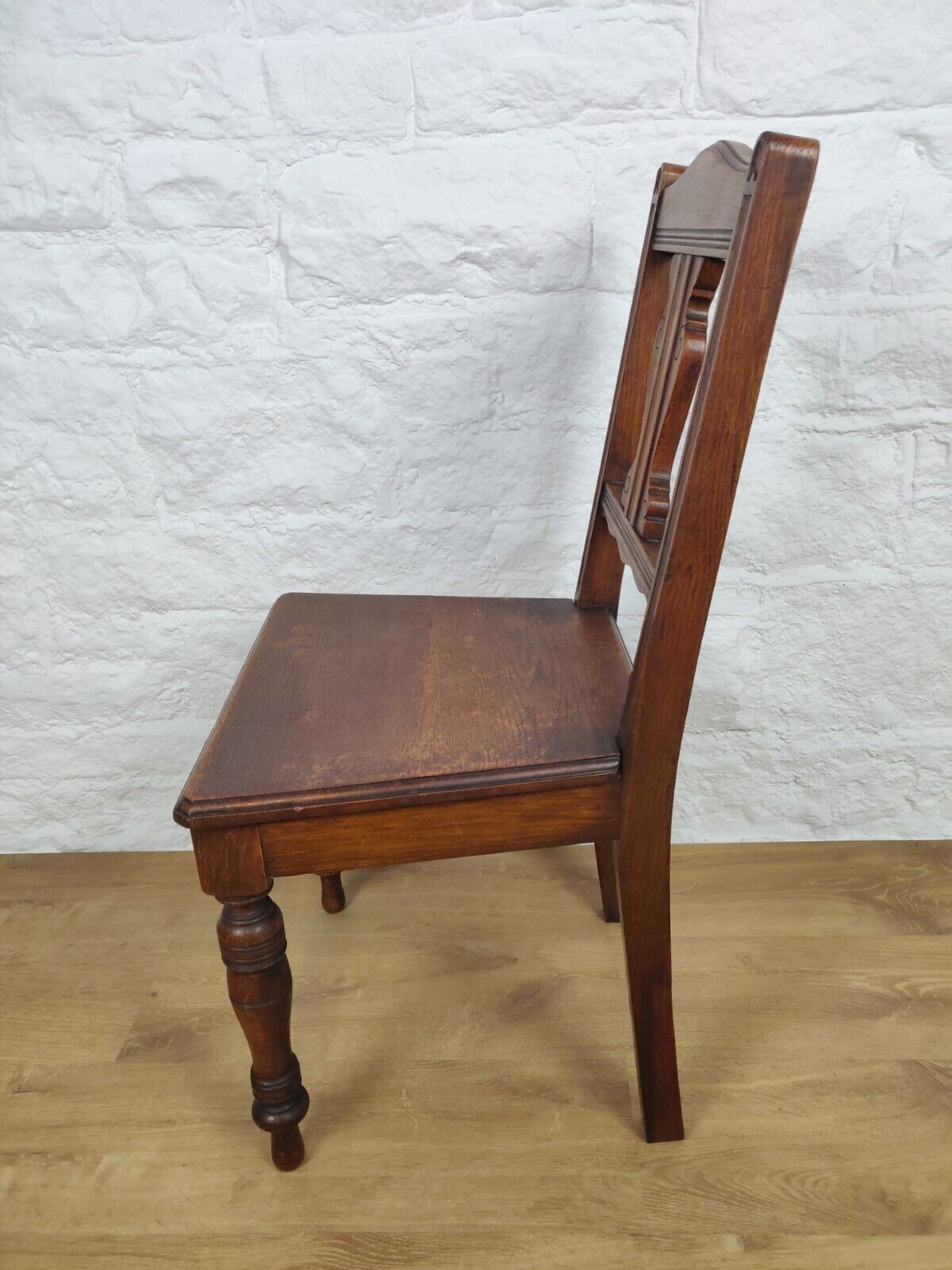 Edwardian Carved Hall Chair Floral Oak Scrolled Back Turned Postage Available