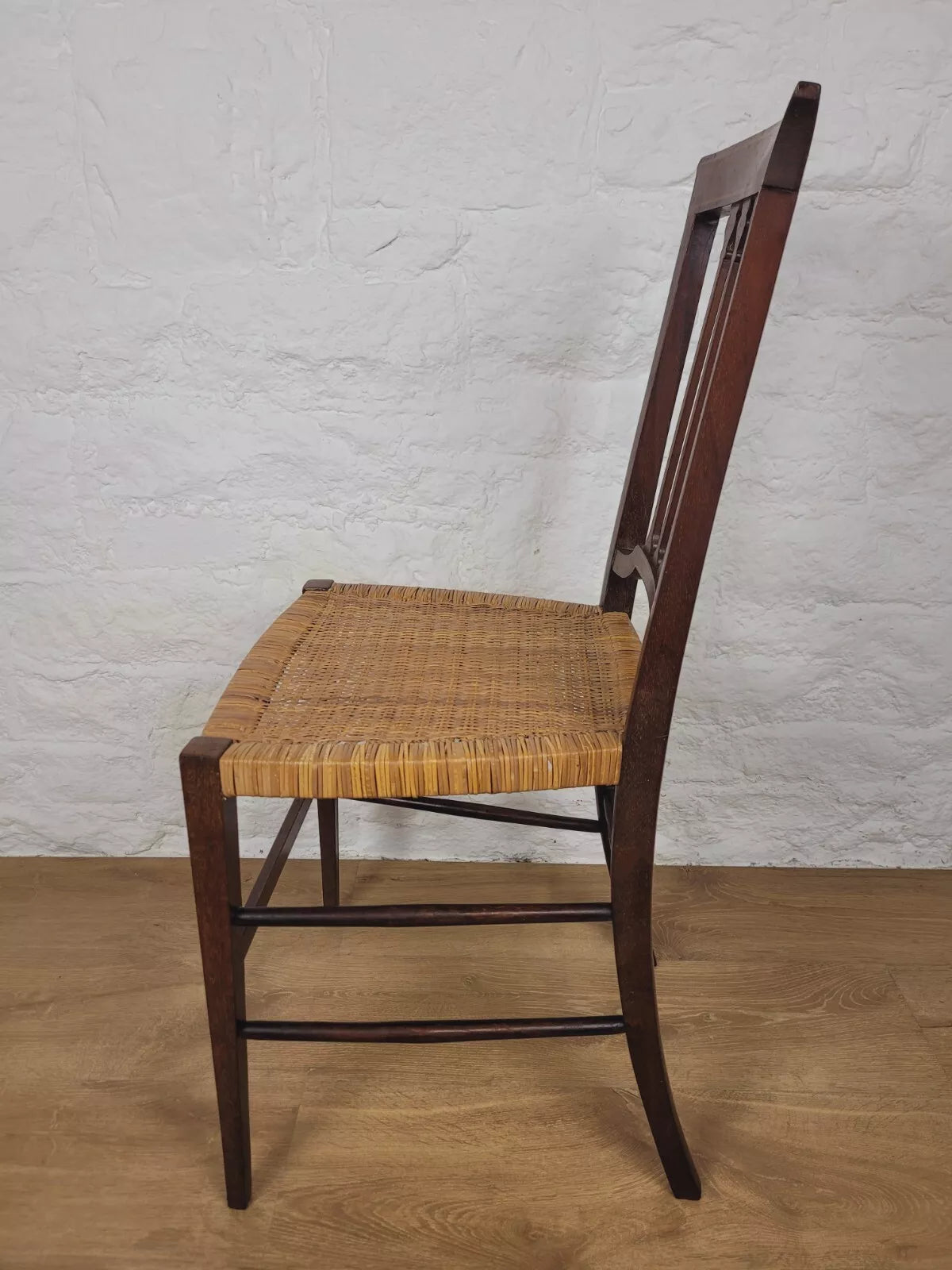 Edwardian Bedroom Chair Cane English Inlaid Slat Back Postage Available