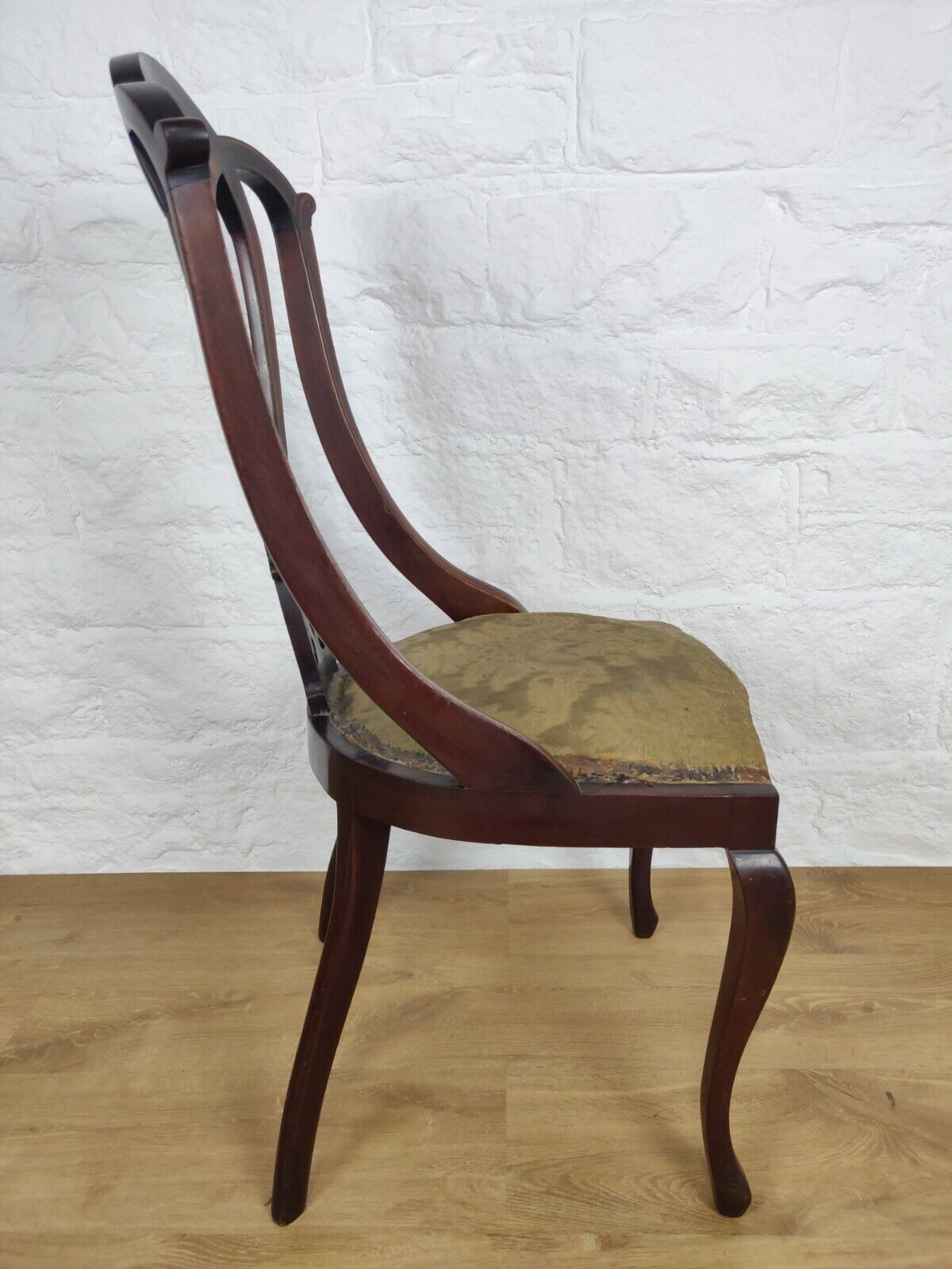 Edwardian Inlaid Dining Chair Queen Anne Legged Upholstered Postage Available